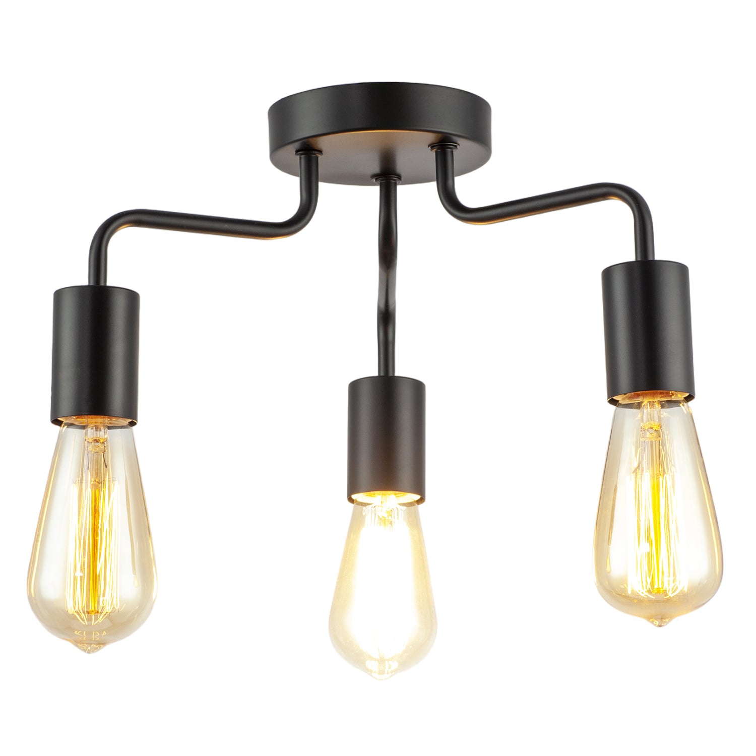 Matte Black Semi Flush Ceiling Light to Showcase Filament Bulbs Image 2