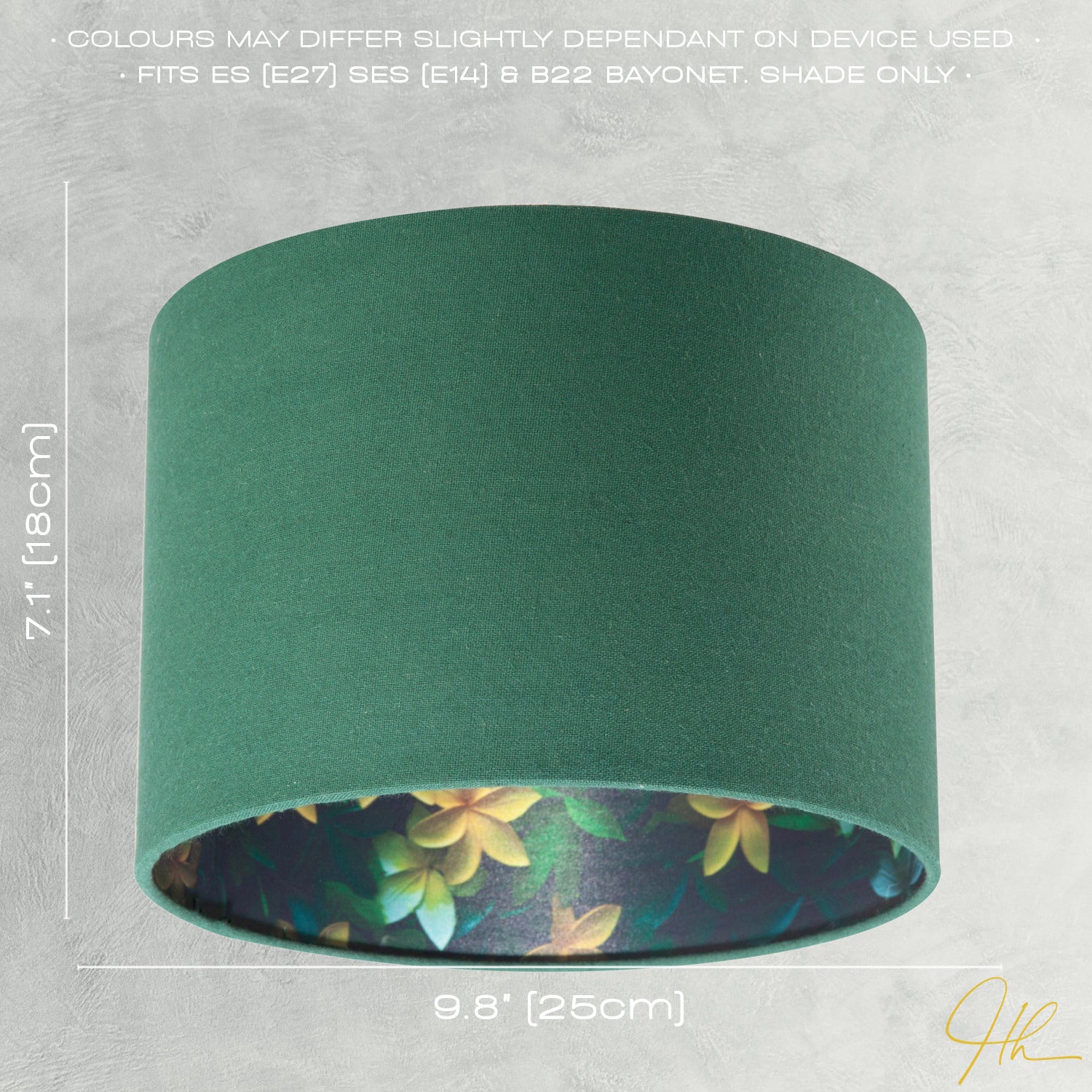 Yellow and Green Flowers Round Lamp Shade in Forest Green Linen Fabric Image 6