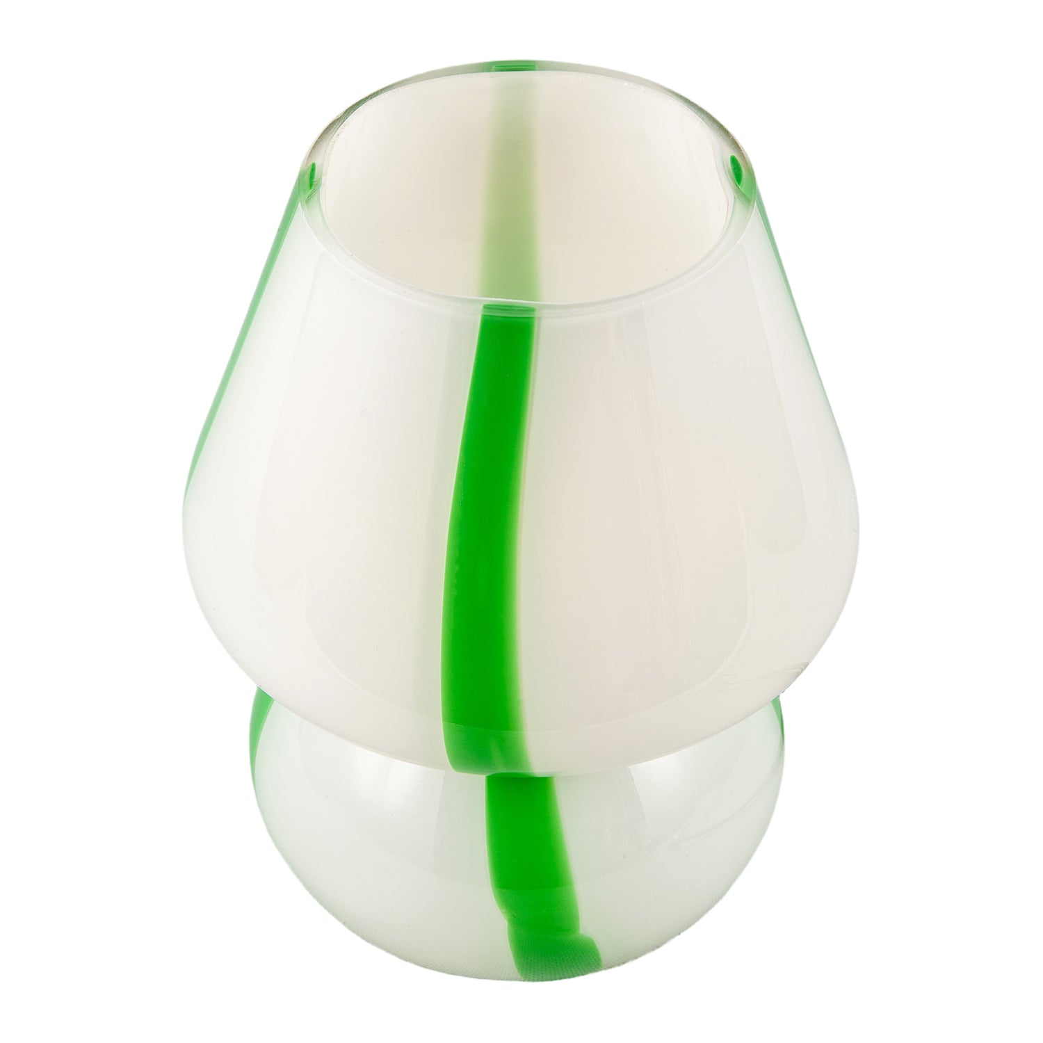 Handcrafted Art Glass Table Lamp in Soft White with Bold Green Ribbons Image 3