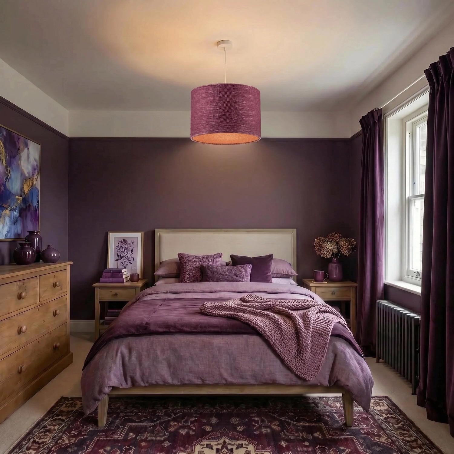 Tawny Port Burgundy Textured Linen Pendant Light Shade with Diffuser Image 6
