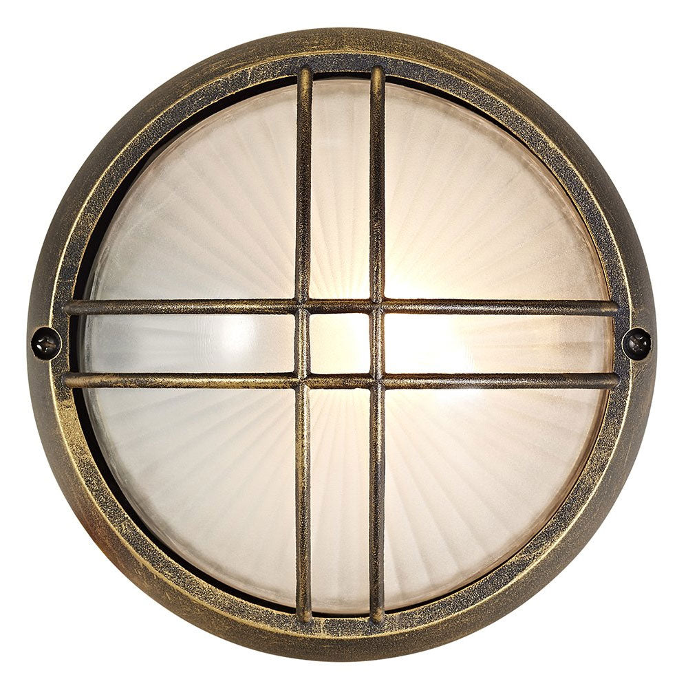 Black/Gold Die Cast Aluminium Outdoor Circular Bulkhead Porch or Wall Light Image 2