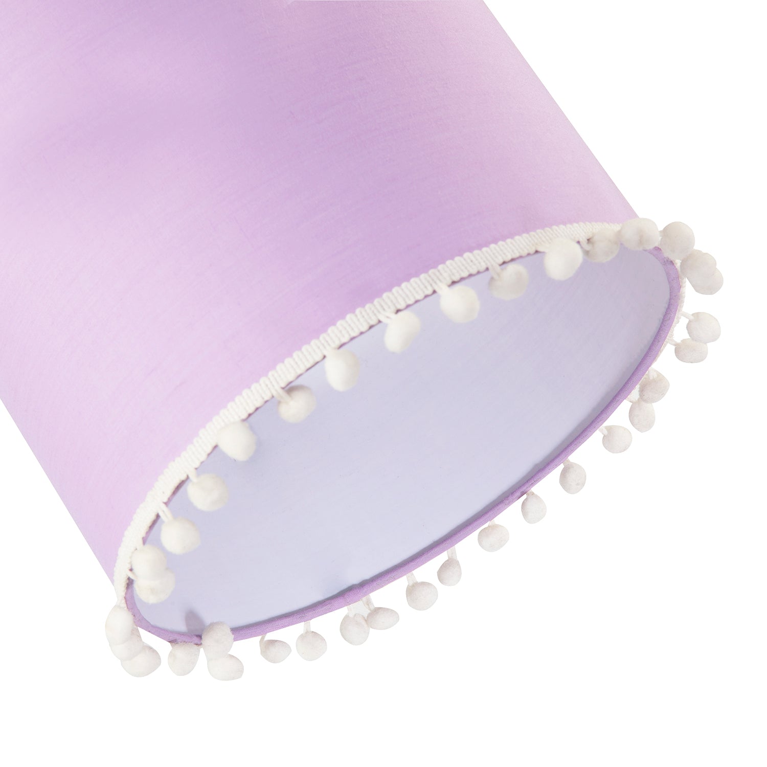 Cute and Modern Lilac Cotton 10" Lamp Shade with White Woolly Pom Poms Image 5