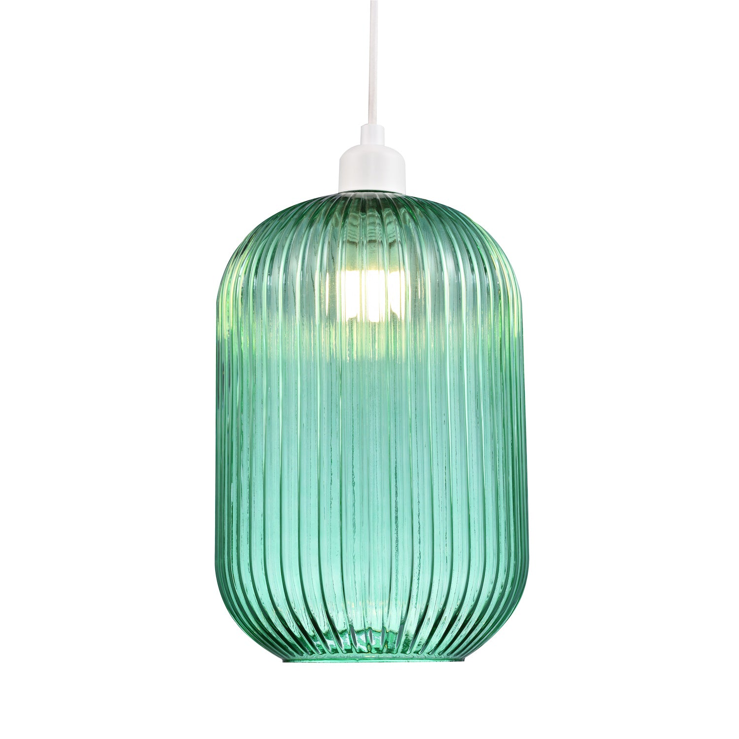 Contemporary Chic Emerald Forest Green Line Ribbed Glass Pendant Light Shade Image 1