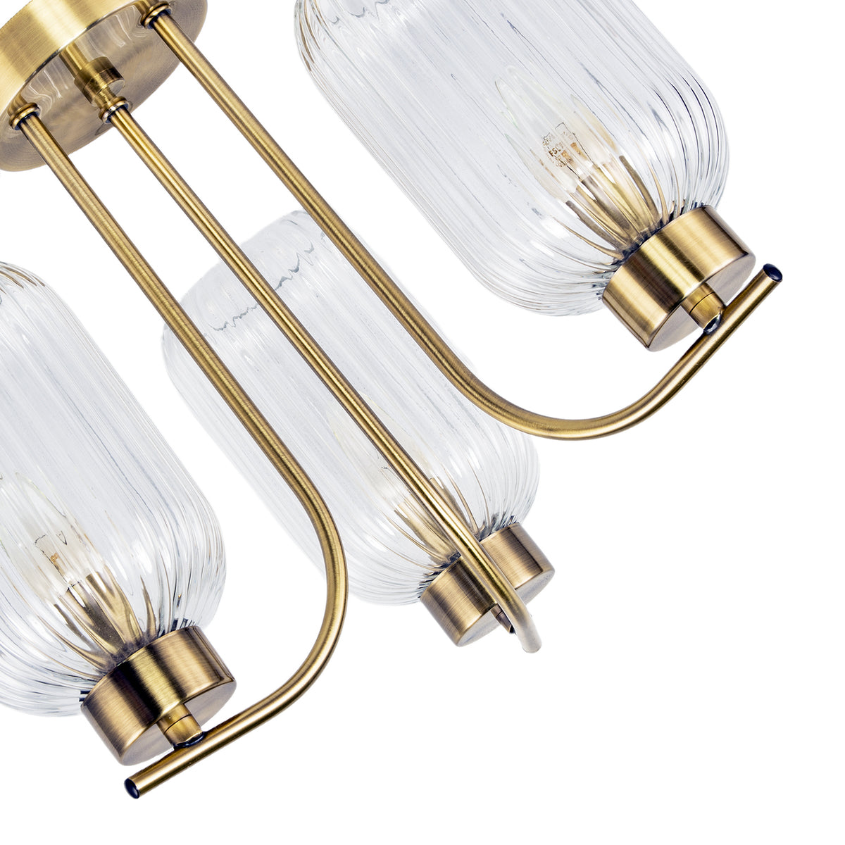 Elegant Ceiling Fitting in Antique Brass with Ribbed Glass Shades Image 3