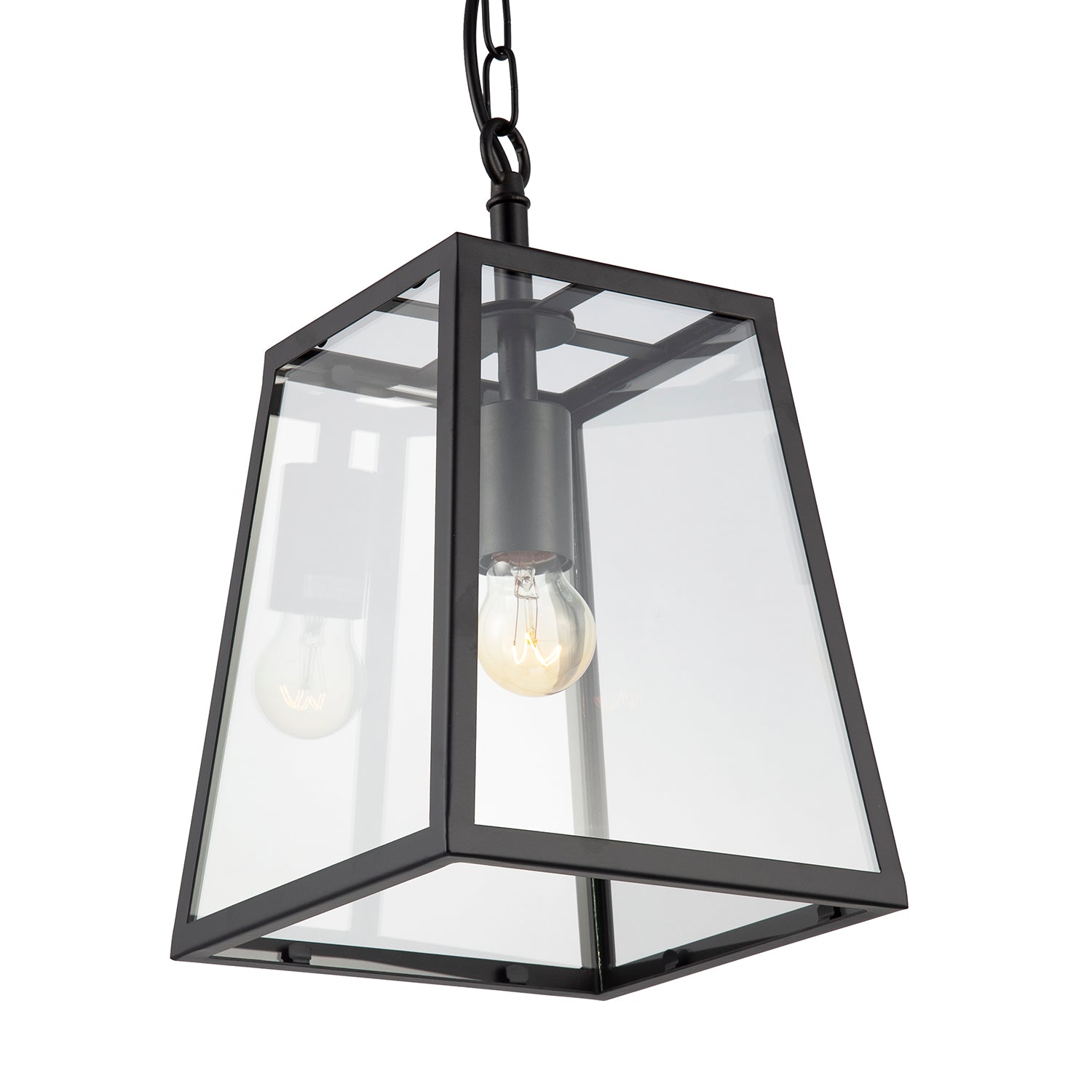 Classic Lantern Pendant Ceiling Light in Matte Black with Clear Glass Sides Image 2