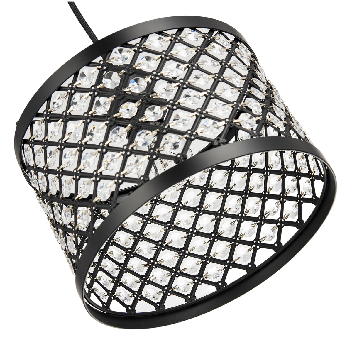 Modern Ornate Black Metal Pendant Shade with Clear Acrylic Beads Image 3