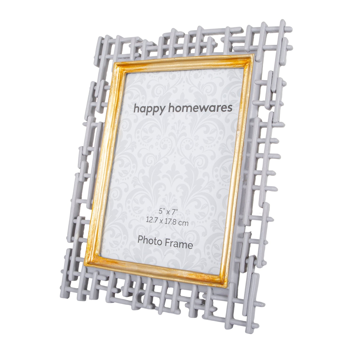 Traditional Designer Hand Painted Grey and Brushed Gold Resin 5x7 Picture Frame Image 1