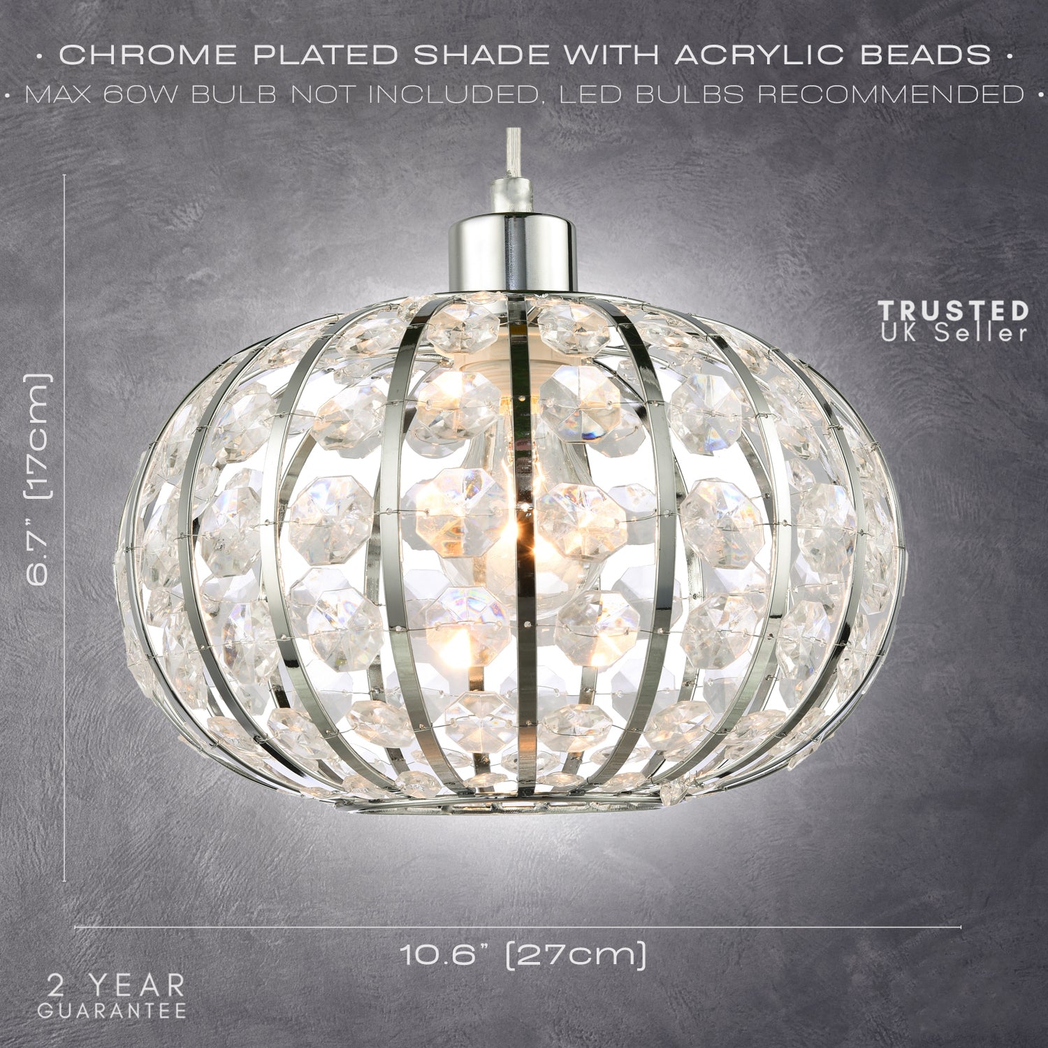 Modern Chrome Plated Basket Cage Style Pendant Shade with Clear Acrylic Beads Image 5