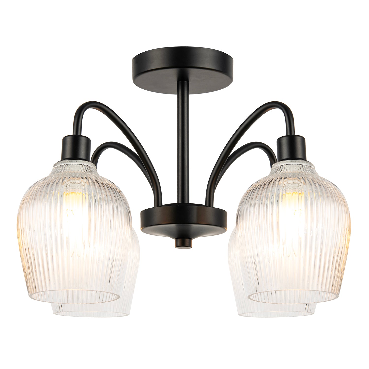 Classy Matte Black Ceiling Light with Clear Ribbed Glass Shades Image 2