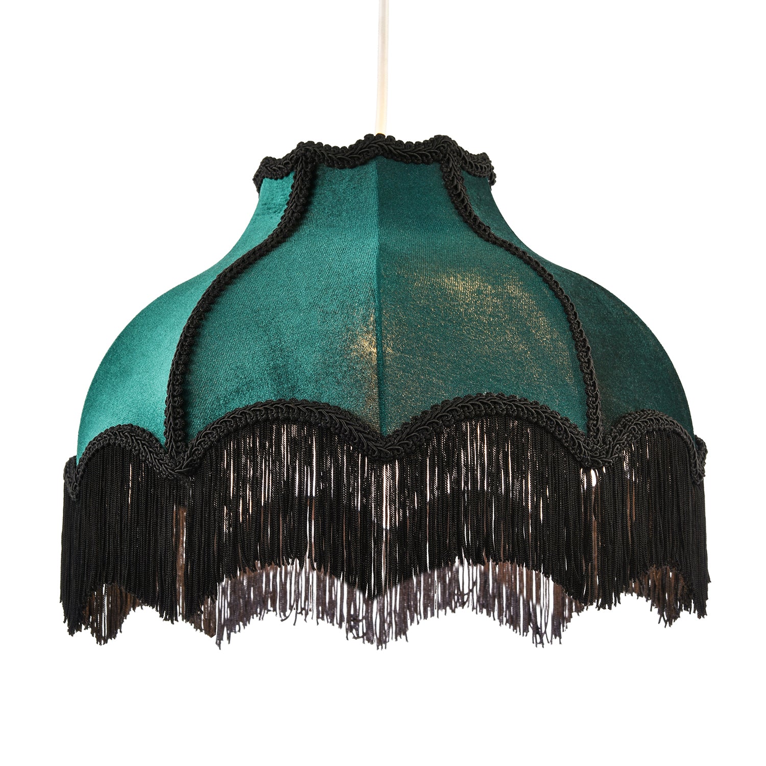 Classic Victorian Lamp Shade in Emerald Green Velvet with Black Trims Image 2