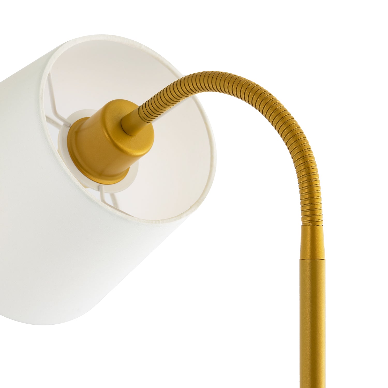 Designer Chic Standing Floor Lamp in Satin Gold with White Cotton Fabric Shade Image 4