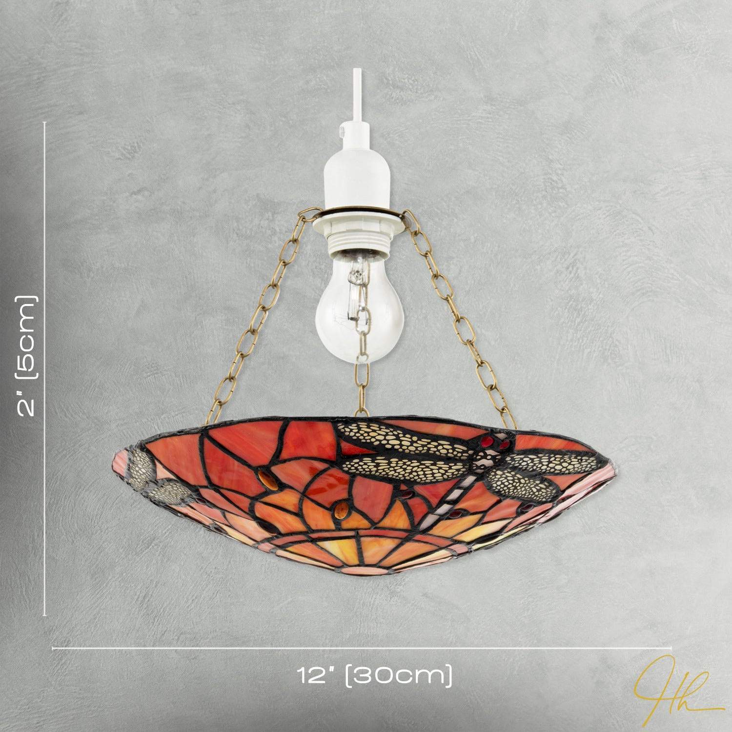 Vivid Orange and Amber Dragonfly Tiffany Glass Easy Fit Pendant Shade Image 7