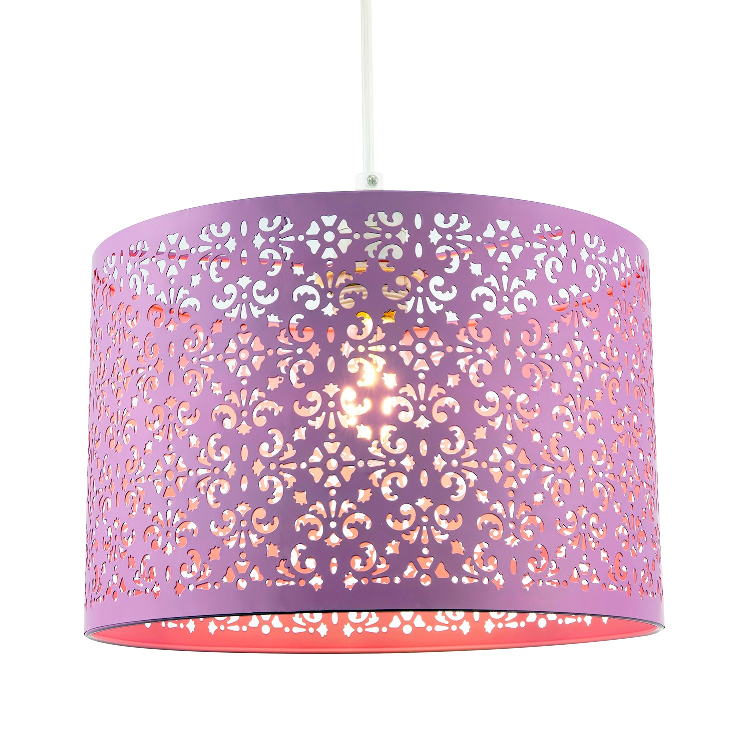 Lavender Lilac Moroccan Metal Pendant Lamp Shade with Floral Decor Image 2