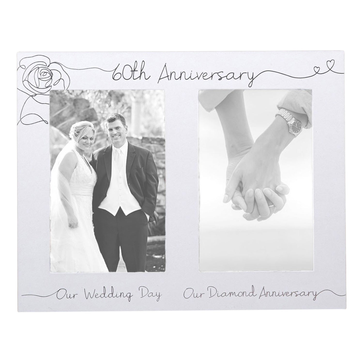 Beautiful Double Picture Frame for 60th Wedding Anniversary - Silver Foil Text Image 1