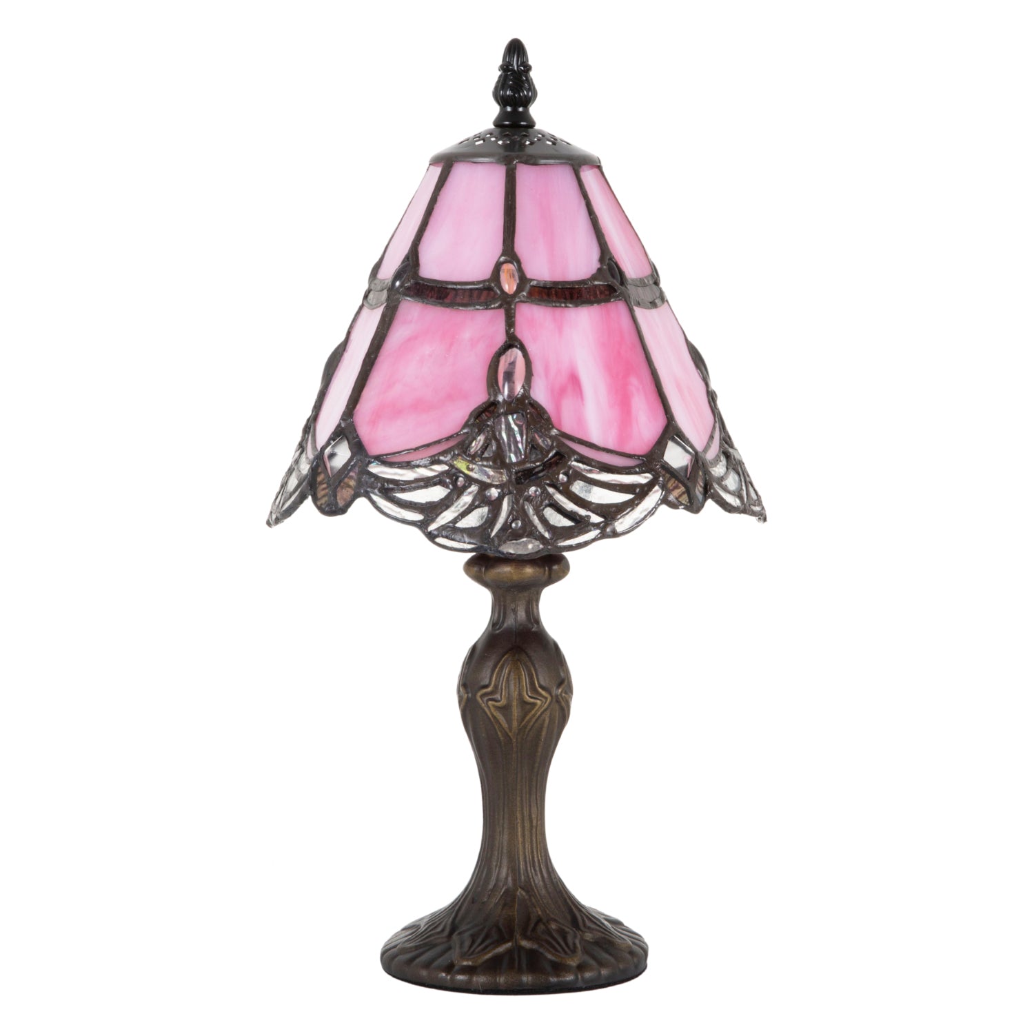 Quirky and Petite Pink Stained Glass Tiffany Lamp with Clear Strip and Beads Image 1