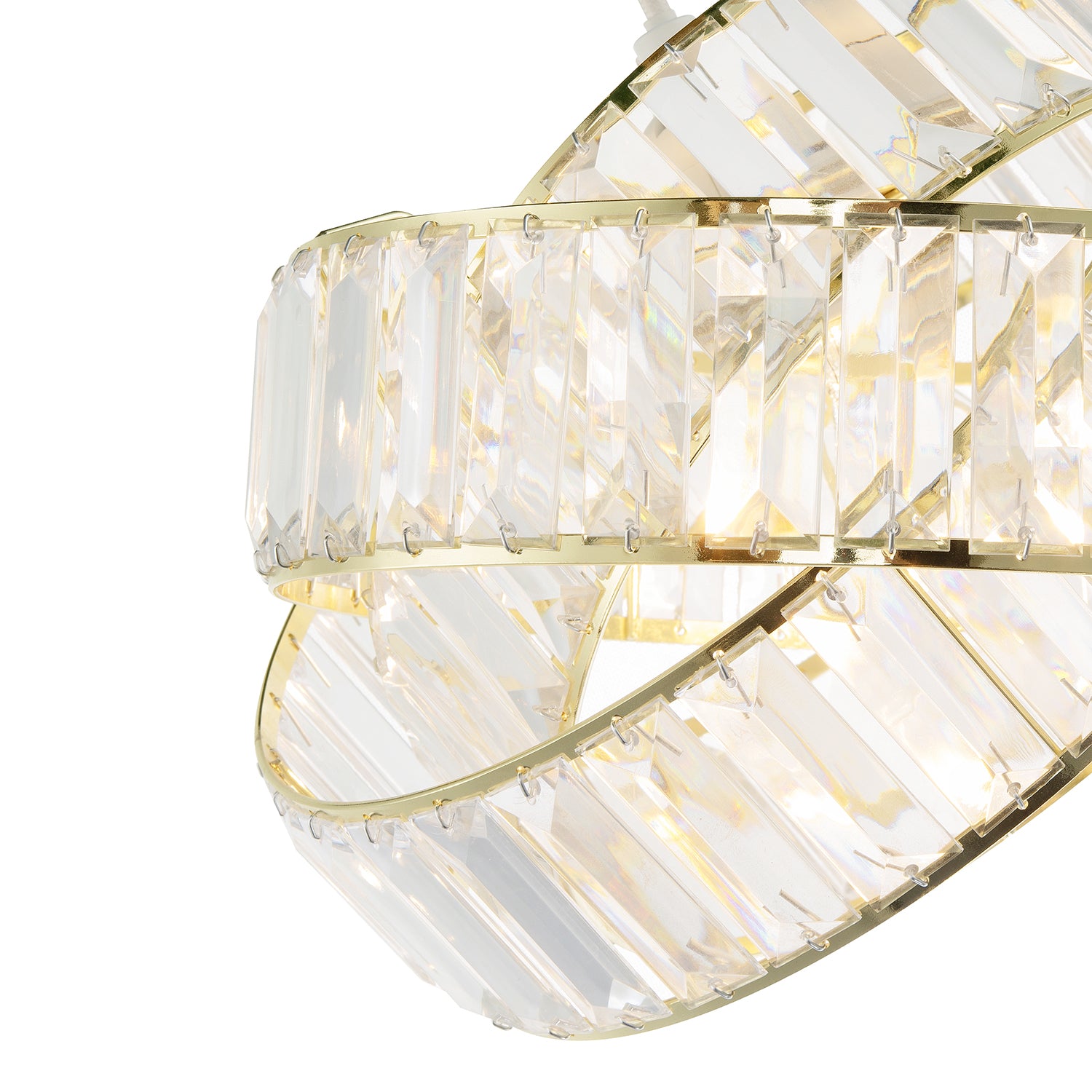 Modern Three Ring Gold Pendant Shade with Transparent Acrylic Prisms Image 4