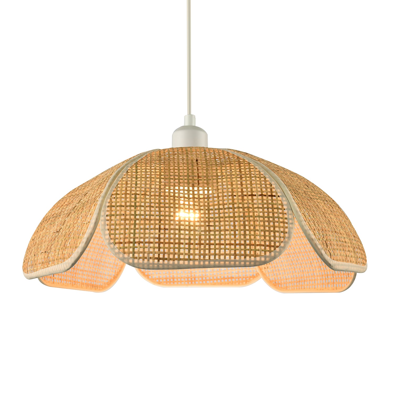 Vintage Art Deco Rattan Pendant Shade with Cream Cotton Fabric Trims Image 2