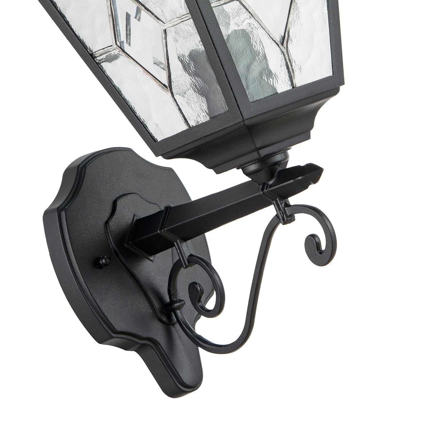 Traditional Matte Black Cast Aluminium Outdoor Wall Light With Cathedral Glass Image 3