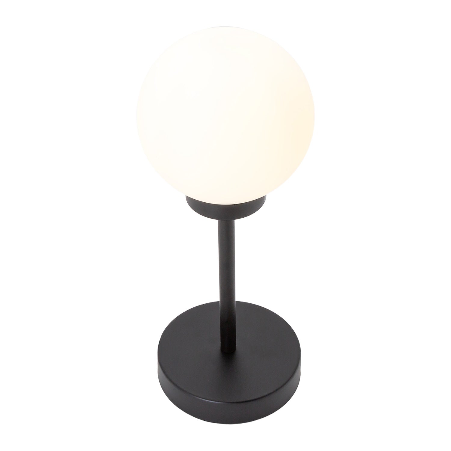Modern Opal White Glass Globe Table Lamp With Tall Matte Black Stem Modern Opal White Glass Globe Table Lamp With Tall Matte Black Stem