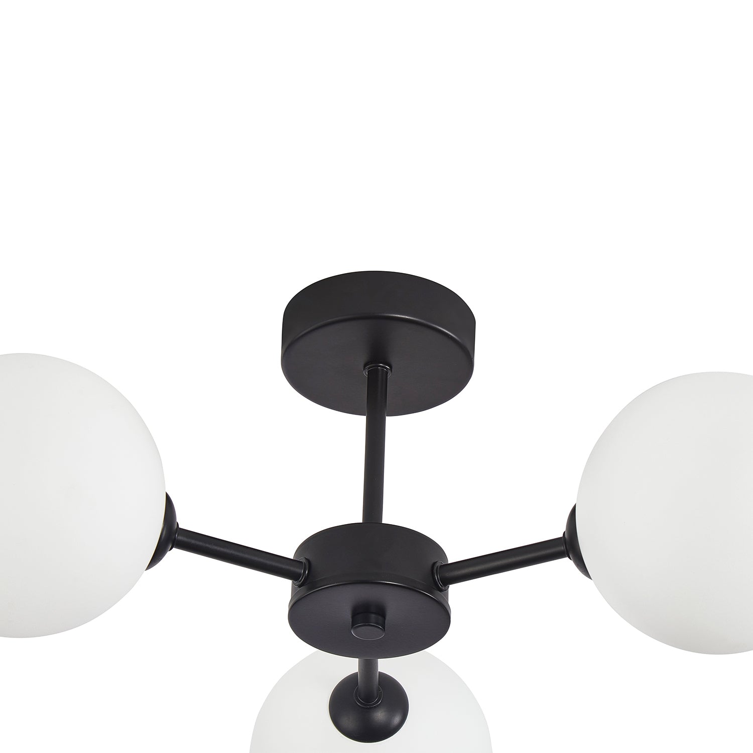 Contemporary Chic Matte Black Ceiling Light with Opal White Globe Glass Shades Image 3