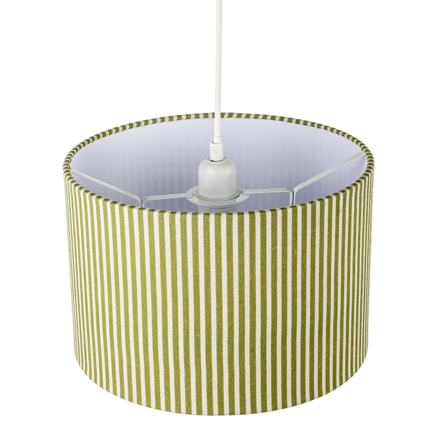 Olive Green Thin Striped Linen Fabric Lamp Shade with Inner Lining Image 3