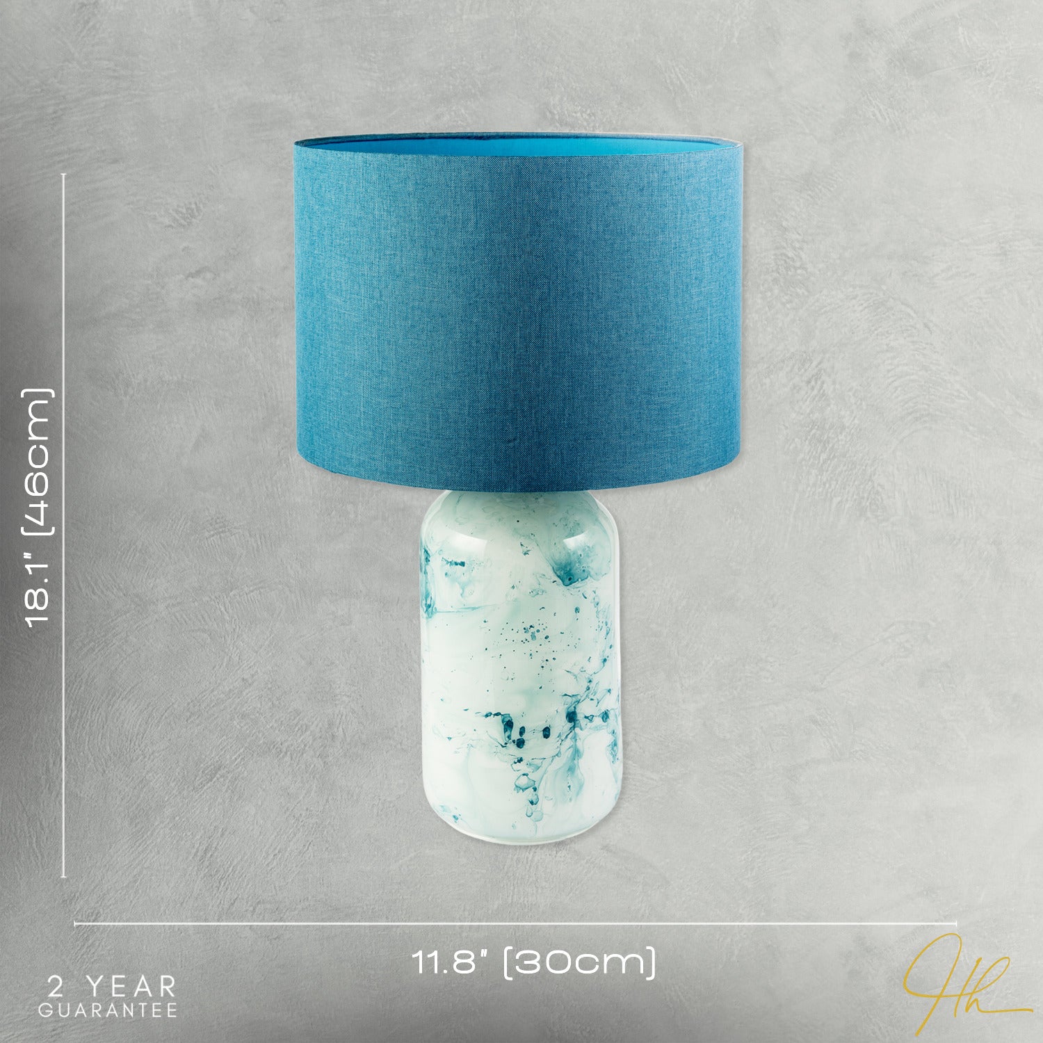 Modern Teal and Duck Egg Marble Drip Snowflake Glass Lamp with Shade Image 7