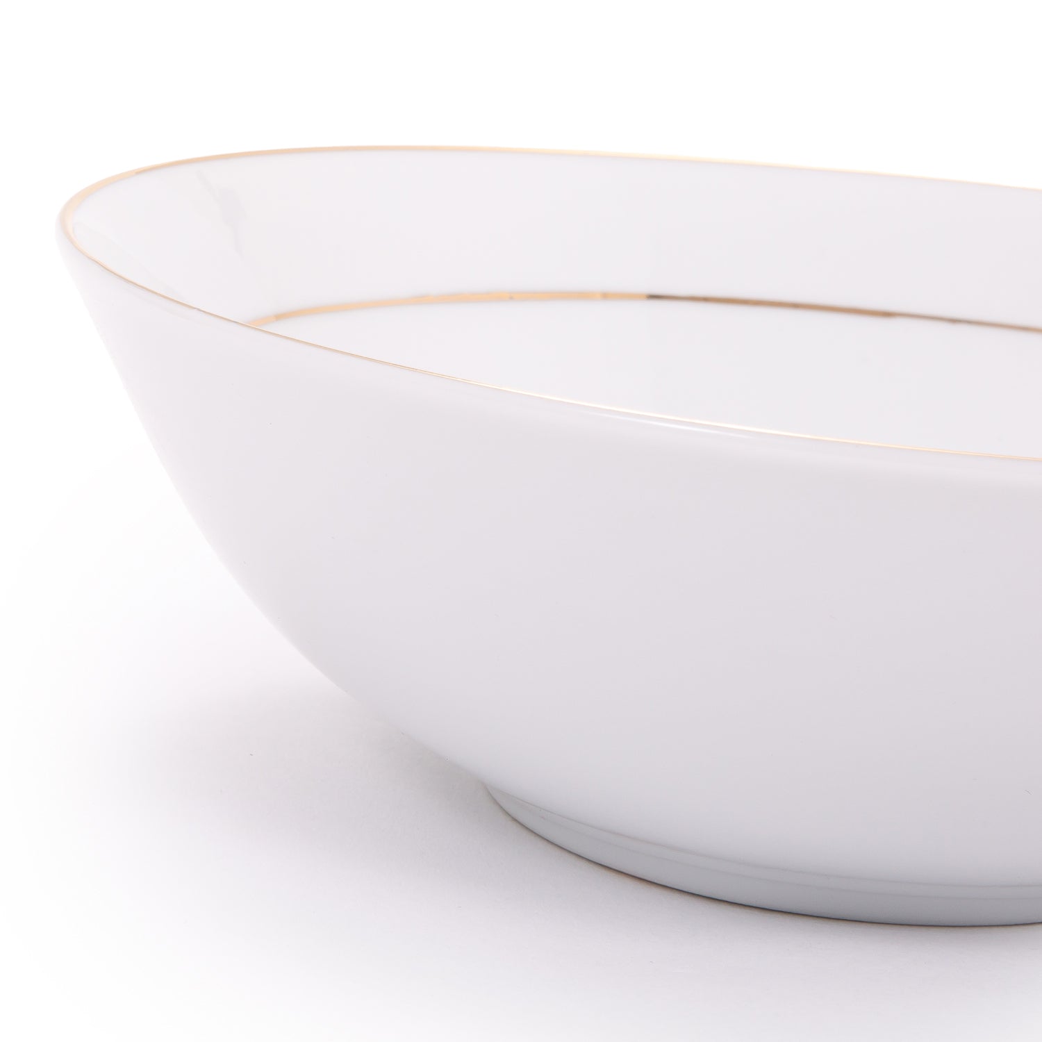 Set of 4 Durable White Ceramic Dinner Bowls with Dual Shiny Gold Plated Rims Image 3