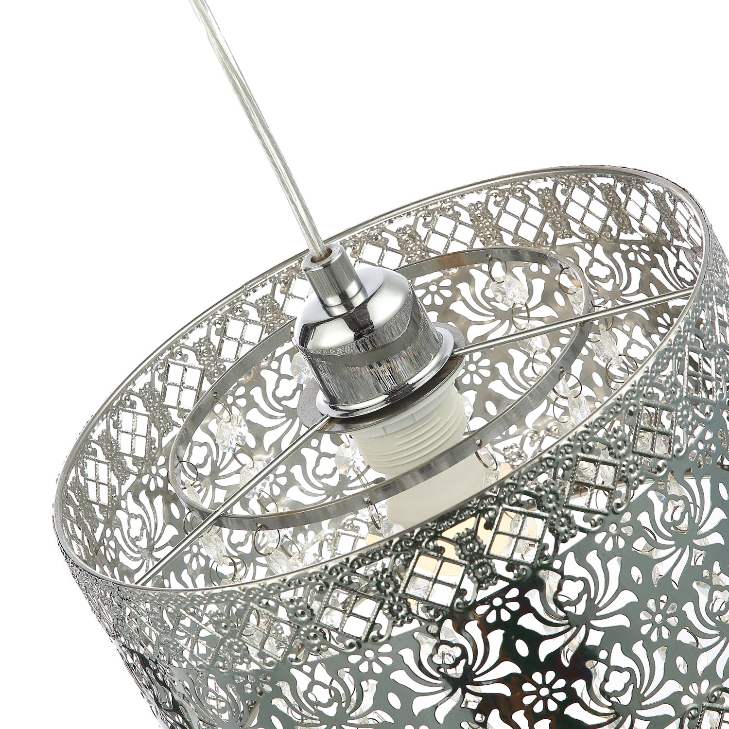 Floral Moroccan Pendant Light Shade in Shiny Chrome with Clear Acrylic Droplets Image 5