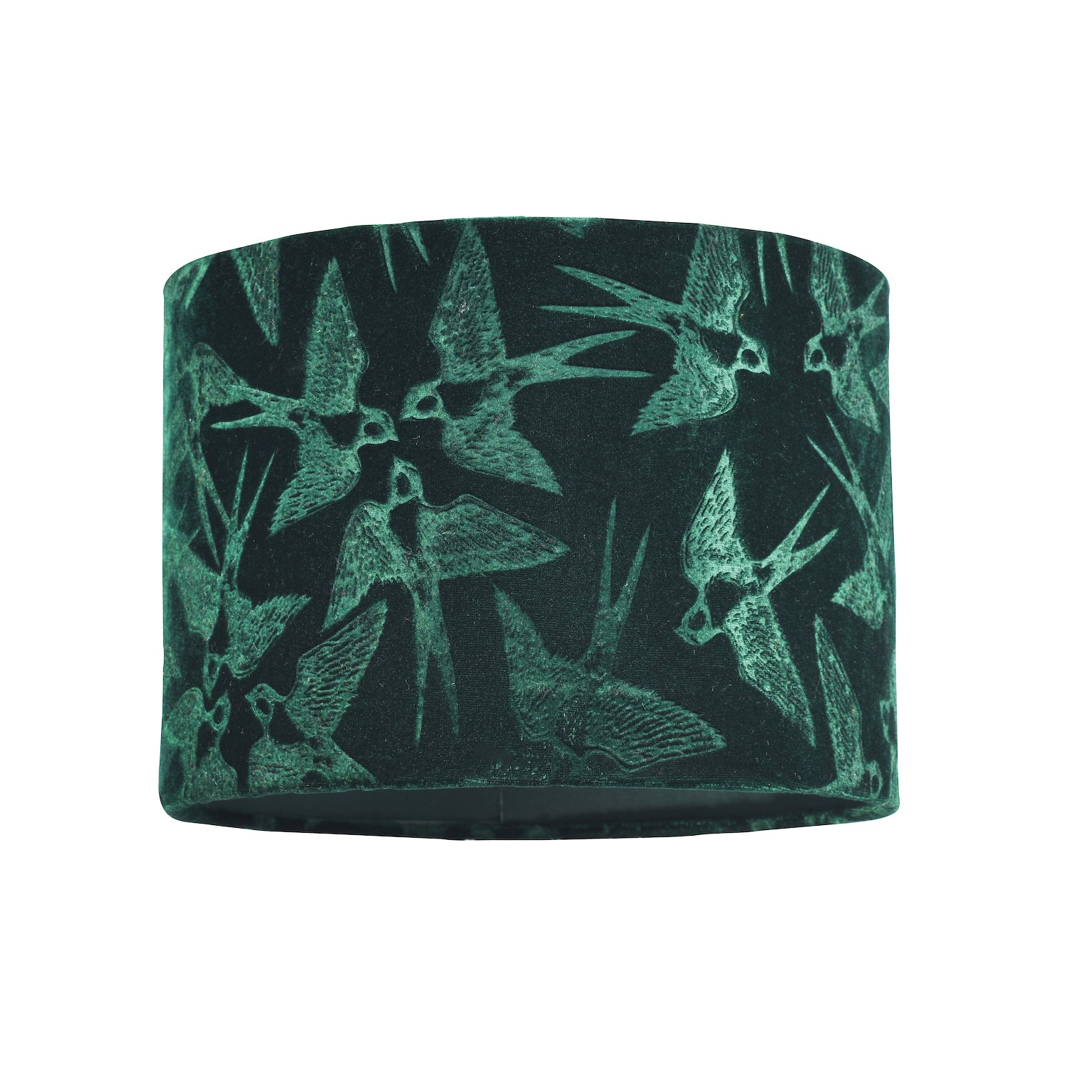 Bird Decorated Dark Forest Green Velvet Fabric Lamp Shade with Inner Lining Image 1