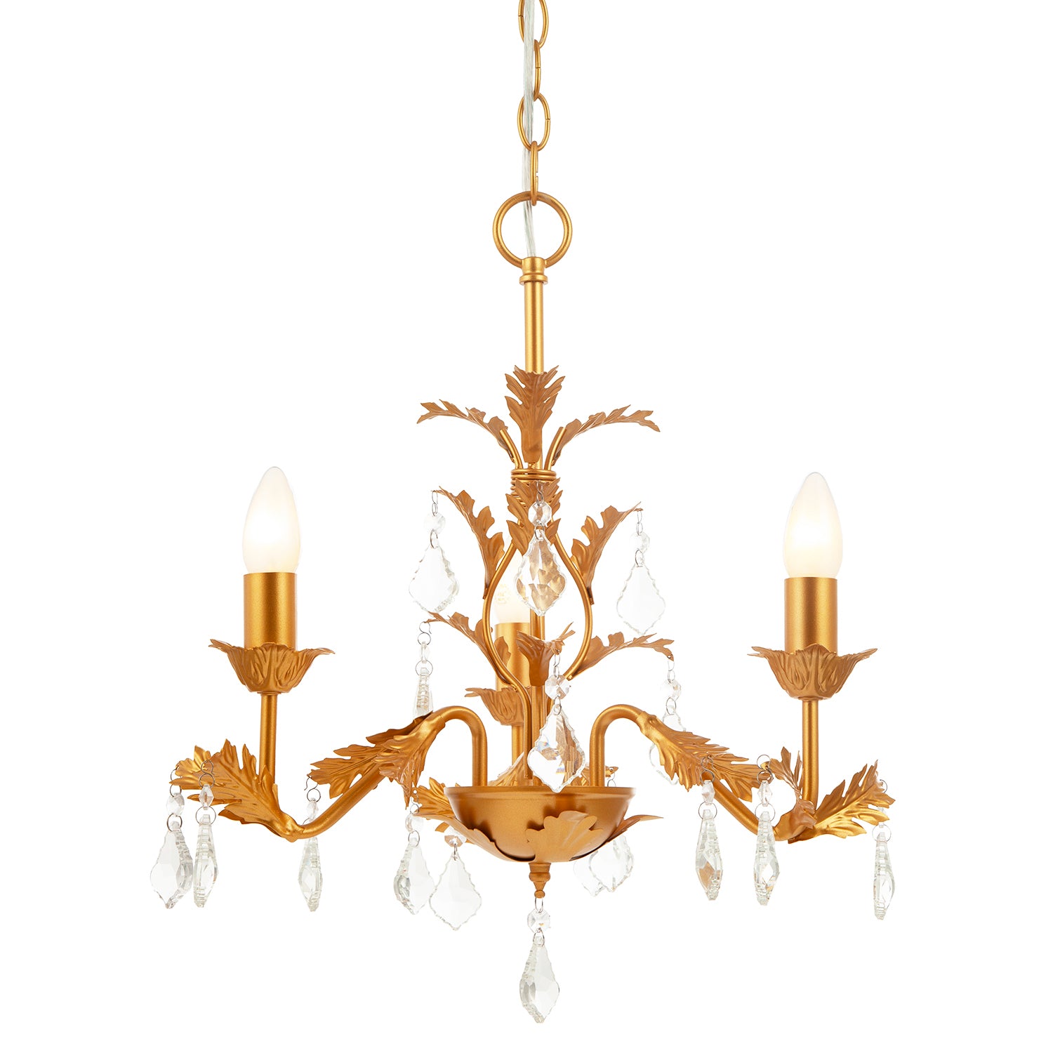 French Inspired Satin Gold Chandelier Style Light with Crystal Drops Image 8