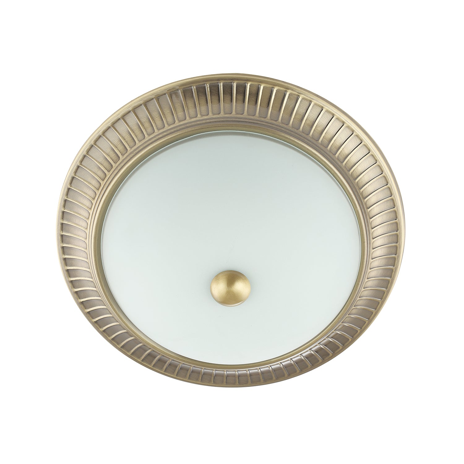 Traditional Antique Brass Flush Ceiling Light Fitting with White Glass Diffuser Image 4