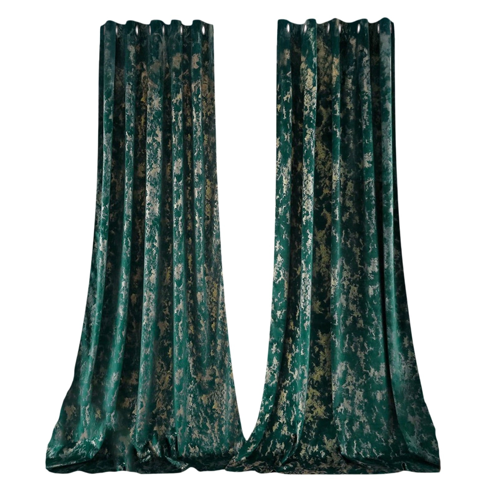 Green Gold Foil Blackout Eyelet Curtains - 46 x 63 Inch Drop - 2 Panel Image 1