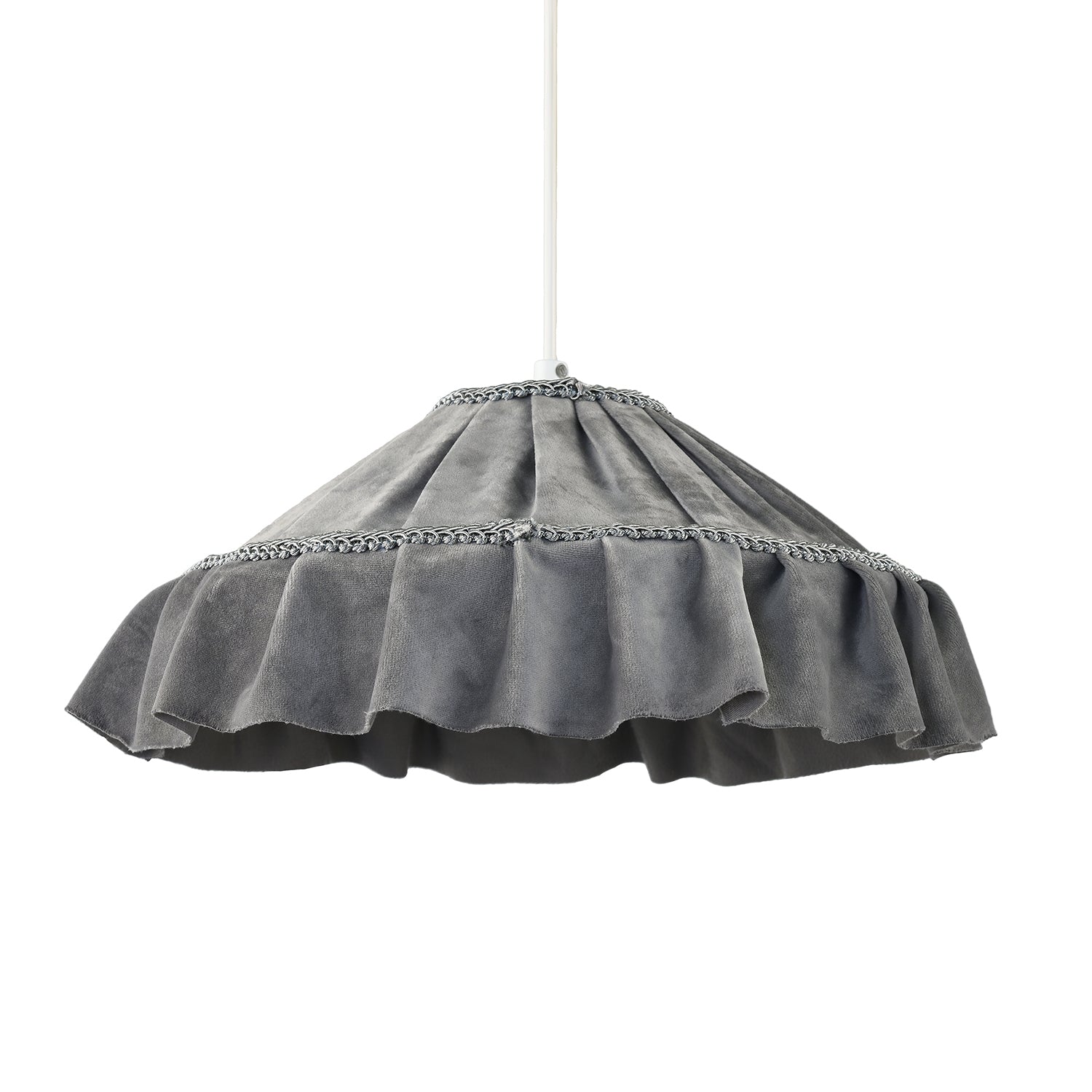 Shabby Chic Grey Folded Hanging Velvet Fabric Pendant Lighting Shade Image 2