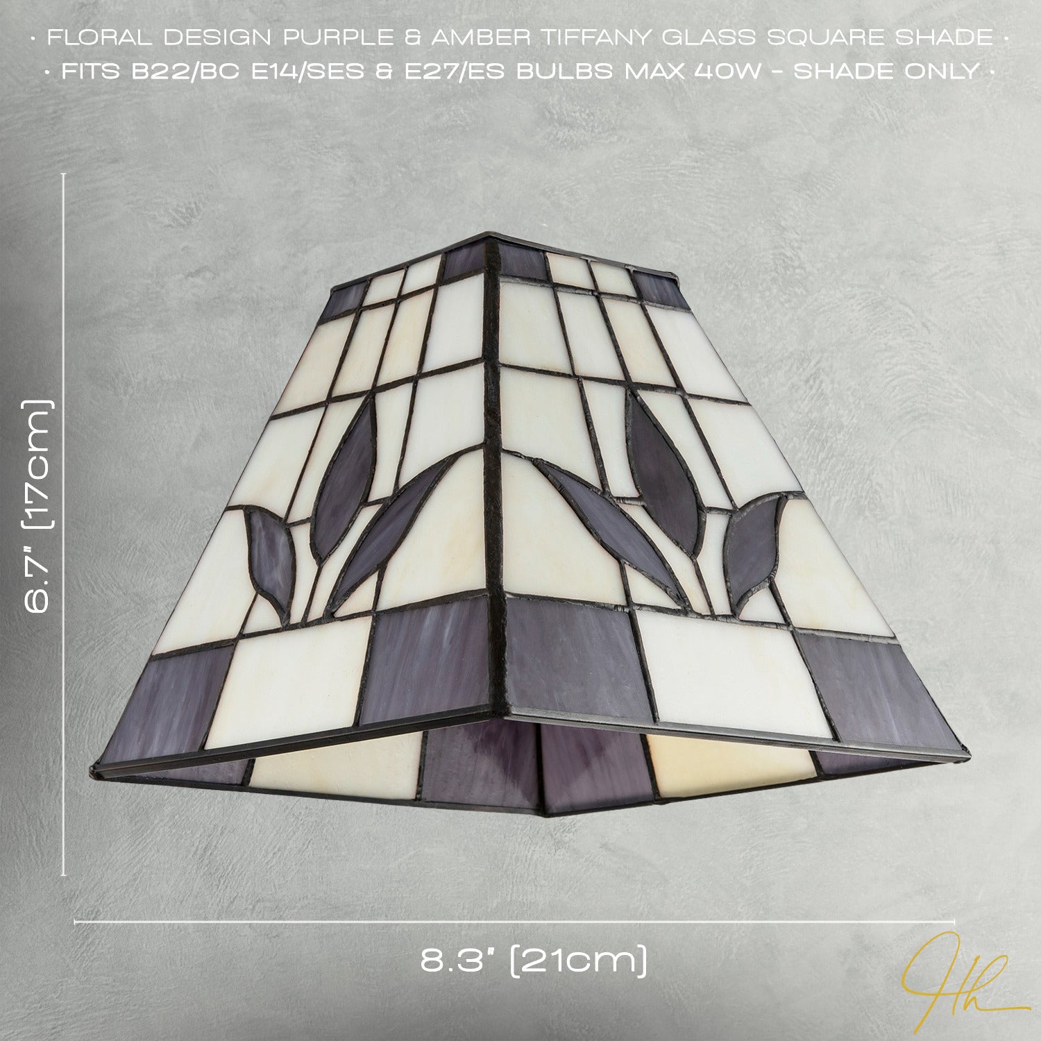 Square Purple and Amber Stained Glass Tiffany Pendant Lighting Shade Image 7