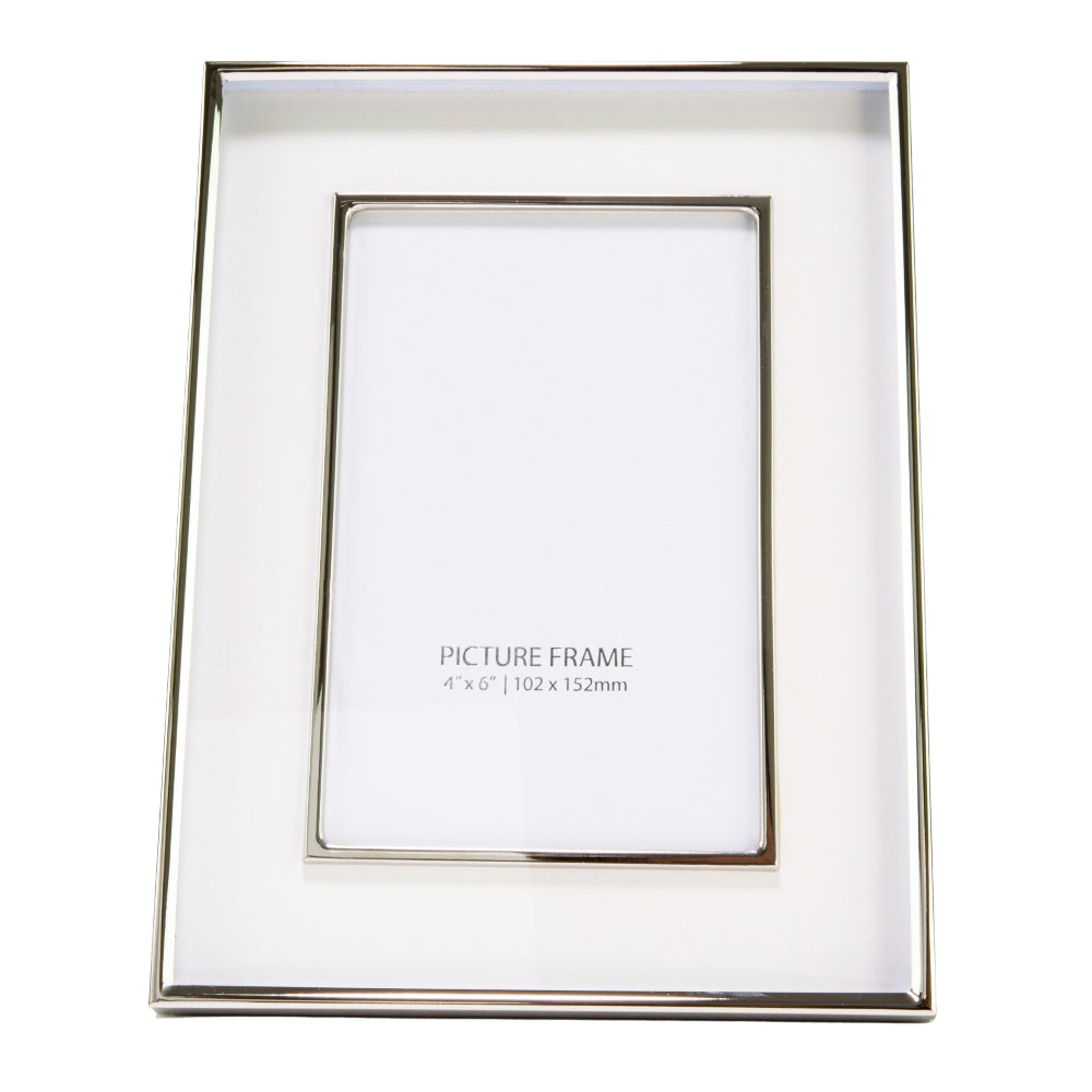 Contemporary Nickel Plated Double Trim 4x6 Picture Frame with White Gloss Border Image 2