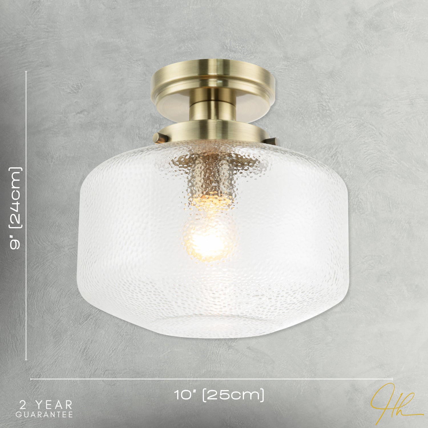Antique Brass Semi Flush Ceiling Light with Dimpled Clear Glass Shade Image 7