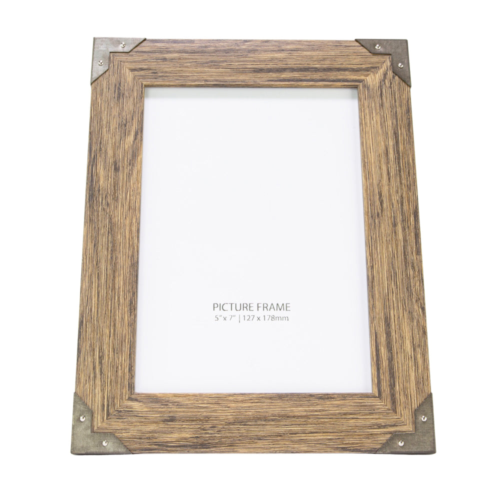 Traditional and Vintage Wood Grain Effect Plastic 5x7 Frame with Metal Corners Image 2