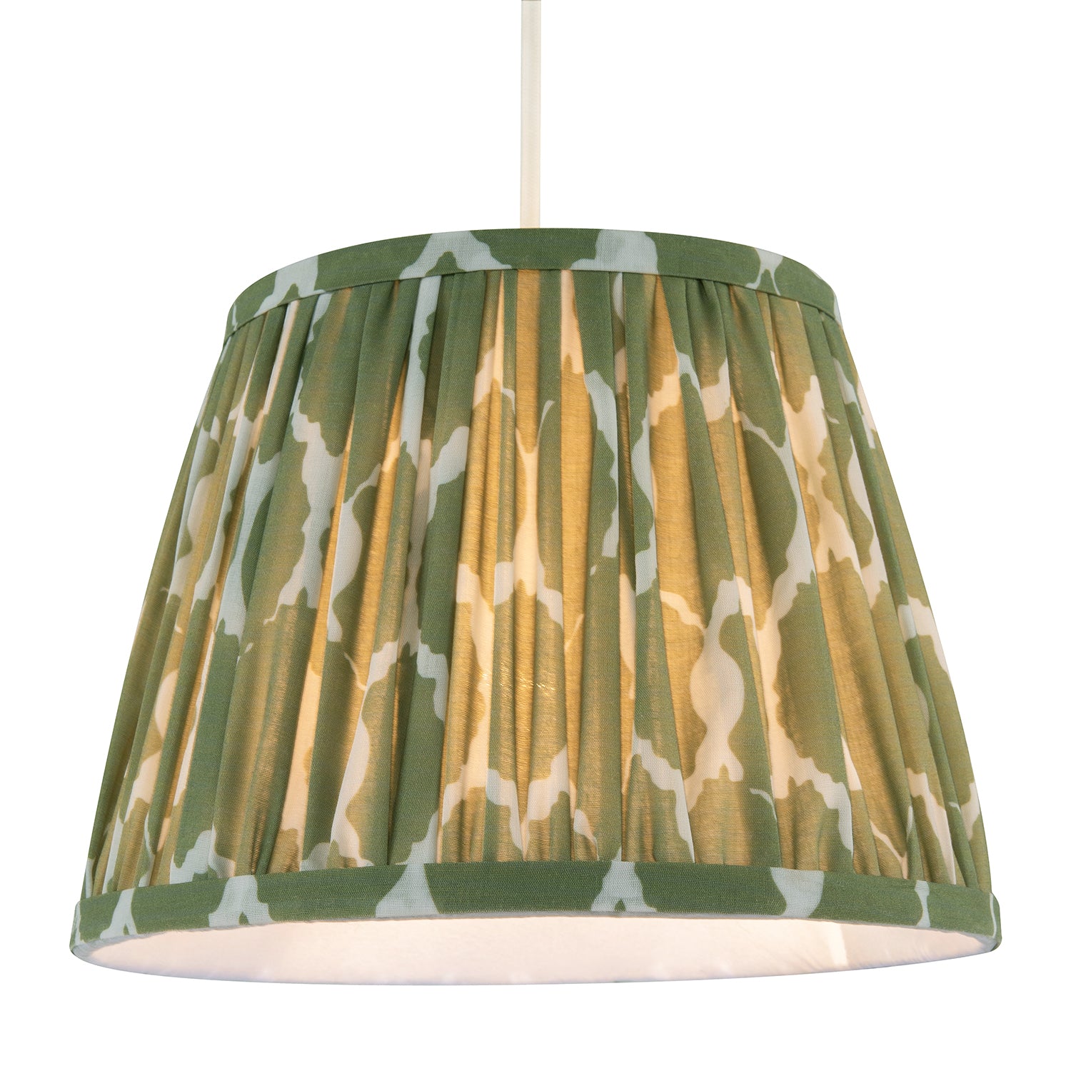 Modern Olive Green Pleated Cotton Fabric Lamp Shade with Wavy Design Image 2