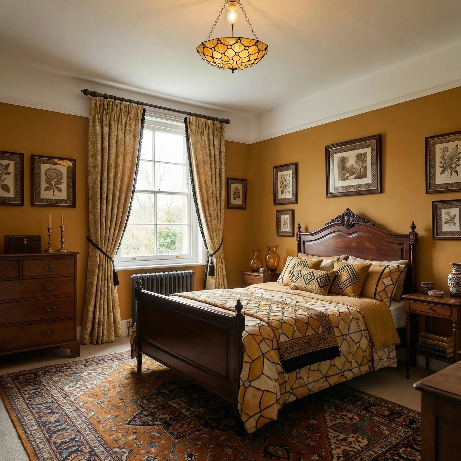 Amber Toned and Clear Beaded Tiffany Glass Easy Fit Bowl Pendant Shade Image 6