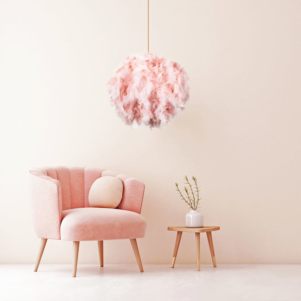 Contemporary and Unique Large Pink Real Feather Decorated Pendant Light Shade Image 4