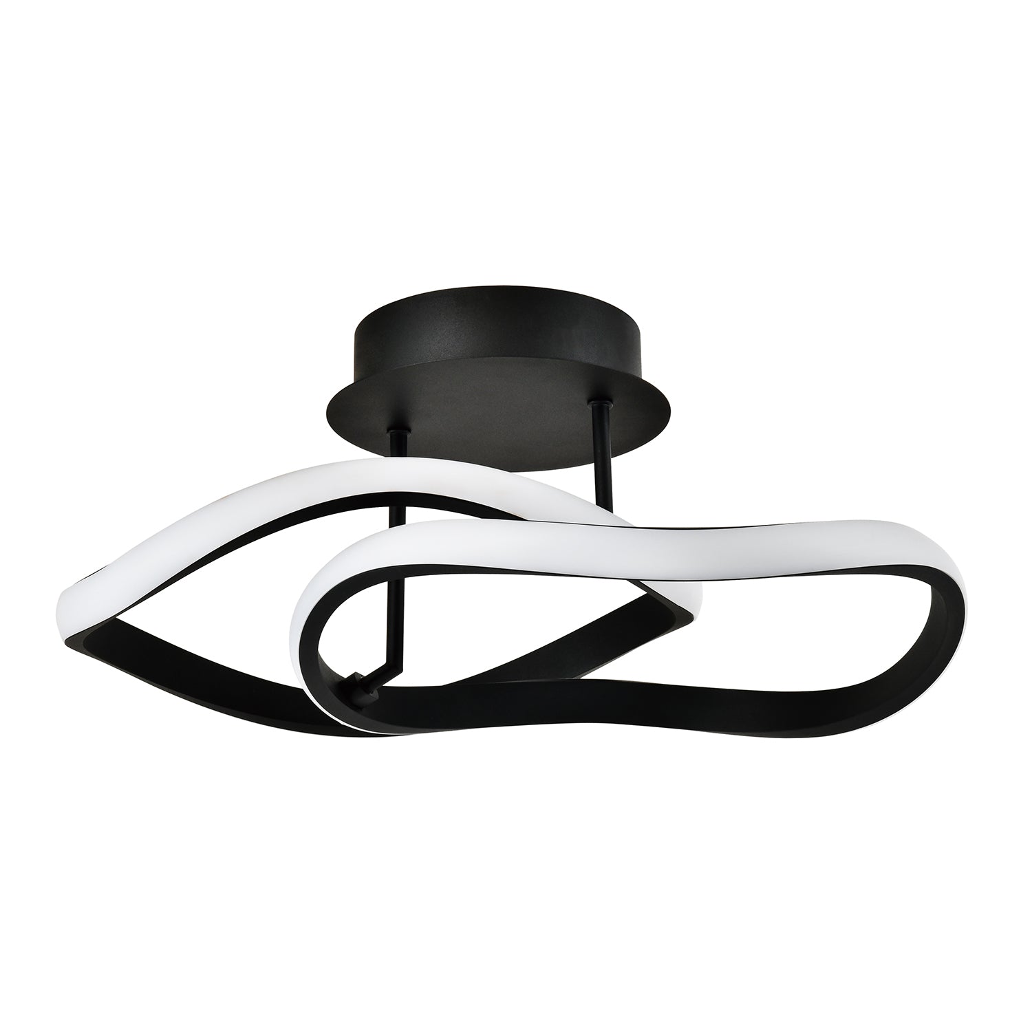 Modern Sleek Matt Black Sand LED Ceiling Lamp with Curving Oval Metal Heads Image 1