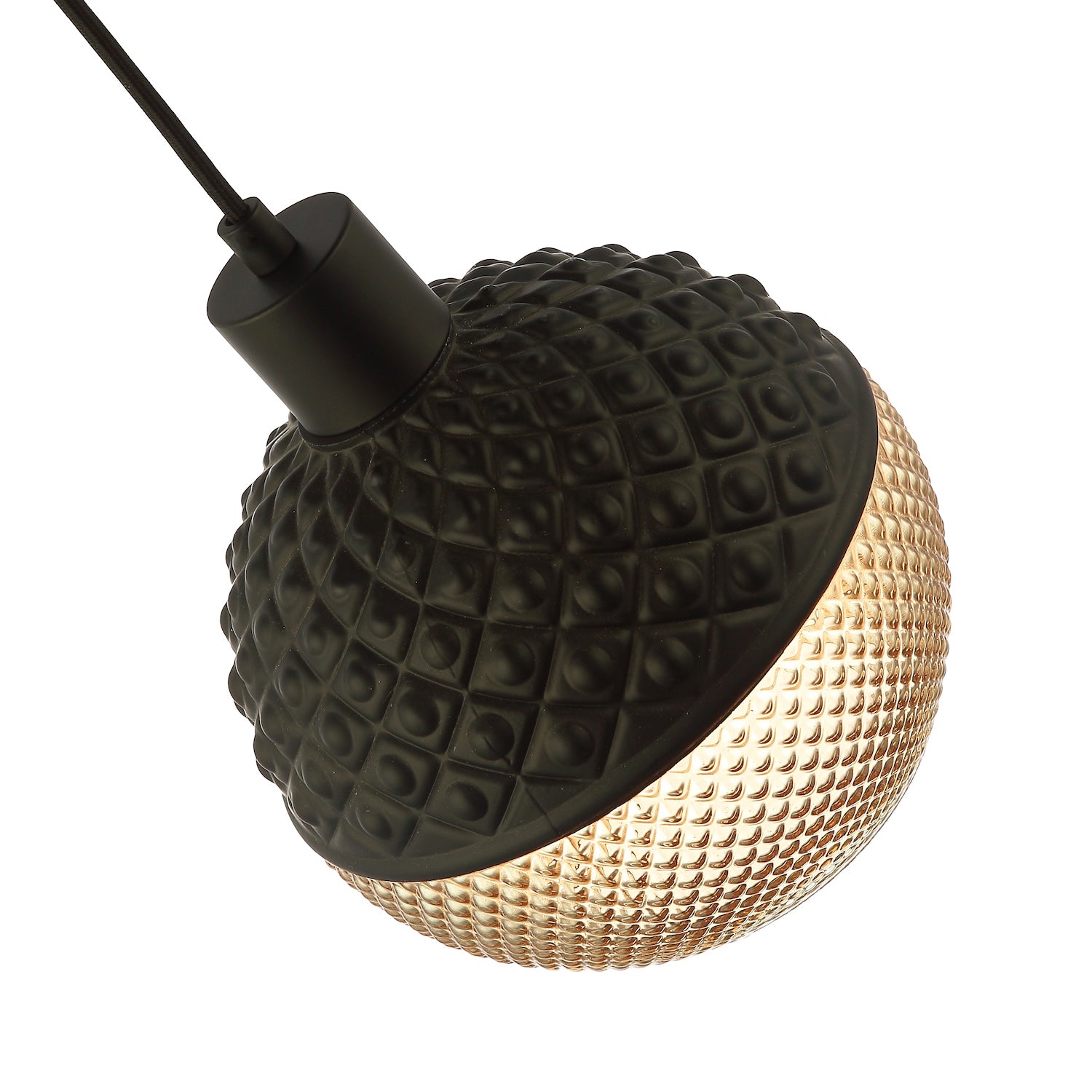 Unique Spherical Pendant Light Shade in Matte Black and Dimpled Golden Glass Image 3