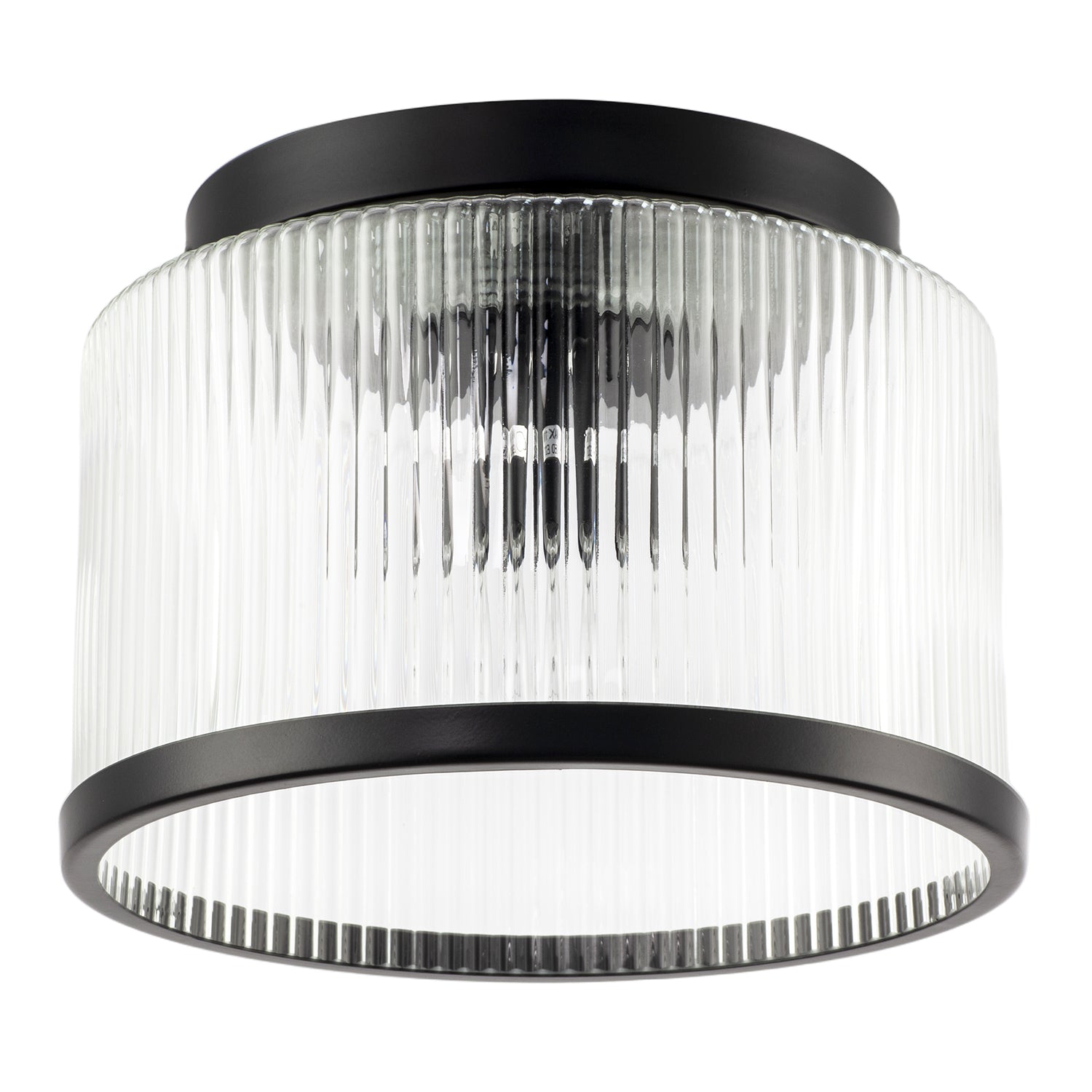 Matte Black Bathroom Ceiling Light with Clear Ribbed Glass Shade Image 1