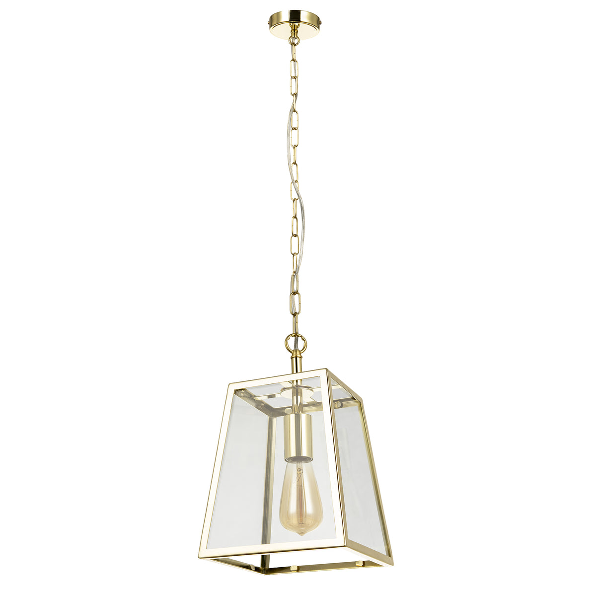 Classic Lantern Pendant Lamp in Polished Gold with Clear Glass Sides Image 2