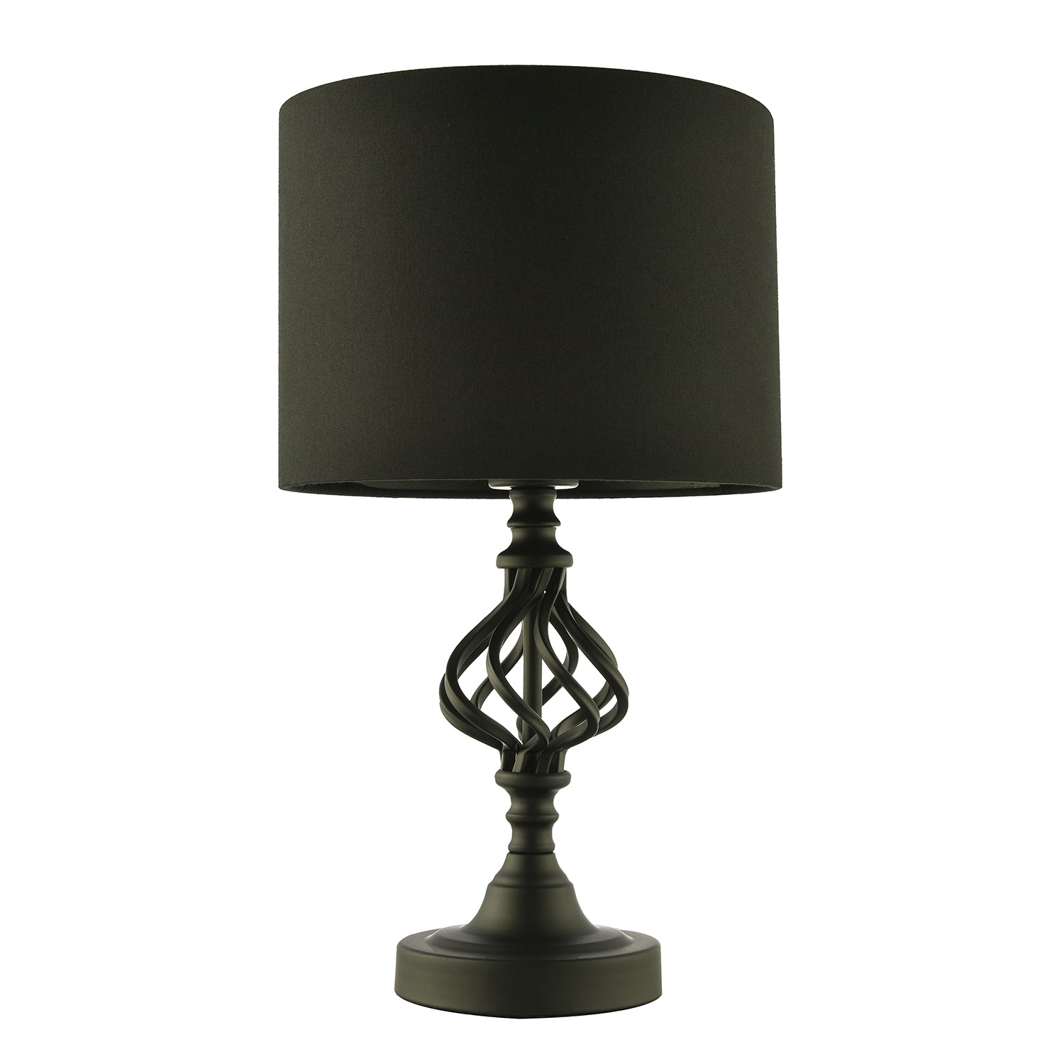 Classic Twist Metal Table Lamp in Matte Black with Black Drum Shade Image 1