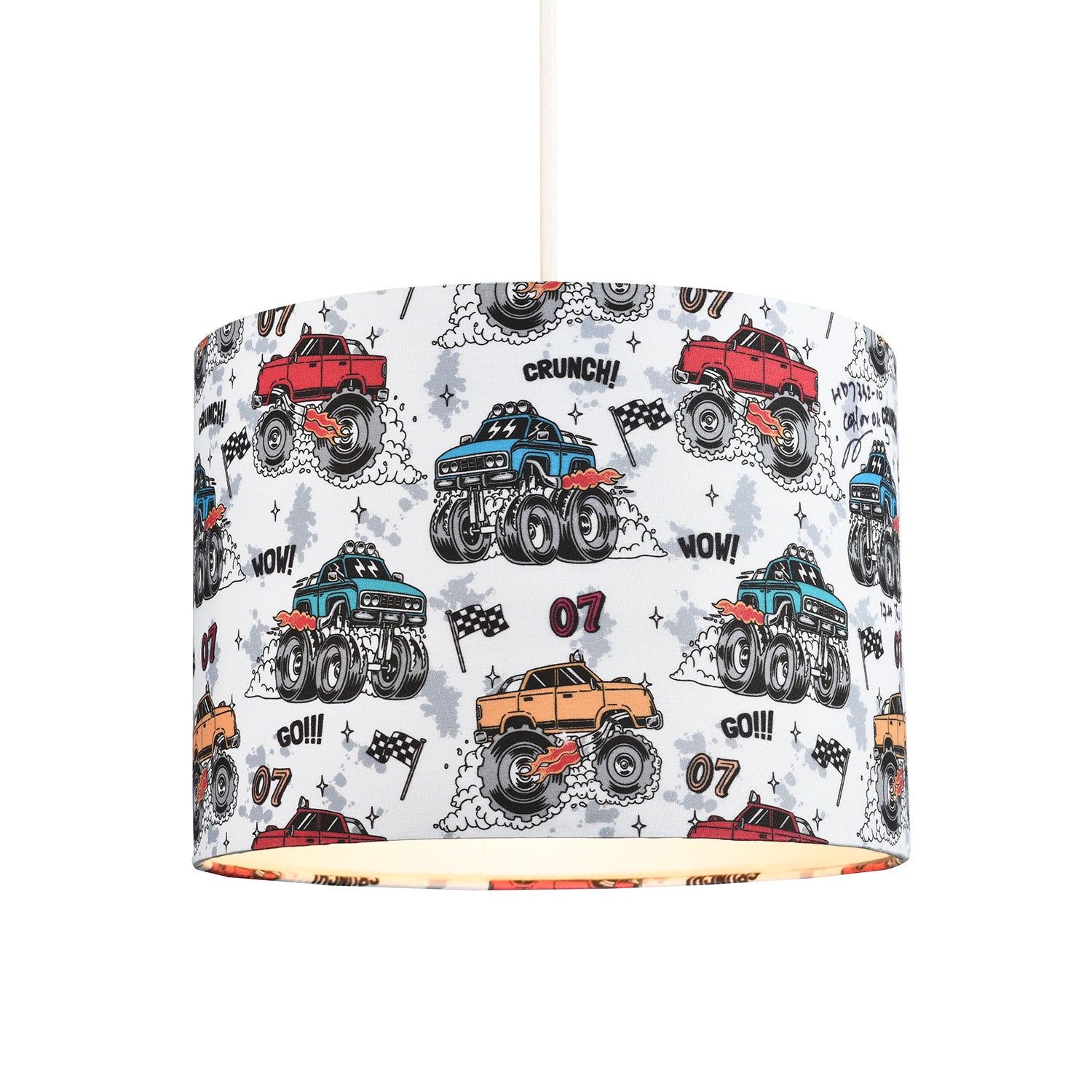 Modern and Colourful Monster Trucks Kids Cotton Fabric Drum Lamp Shade - 25cm Image 4