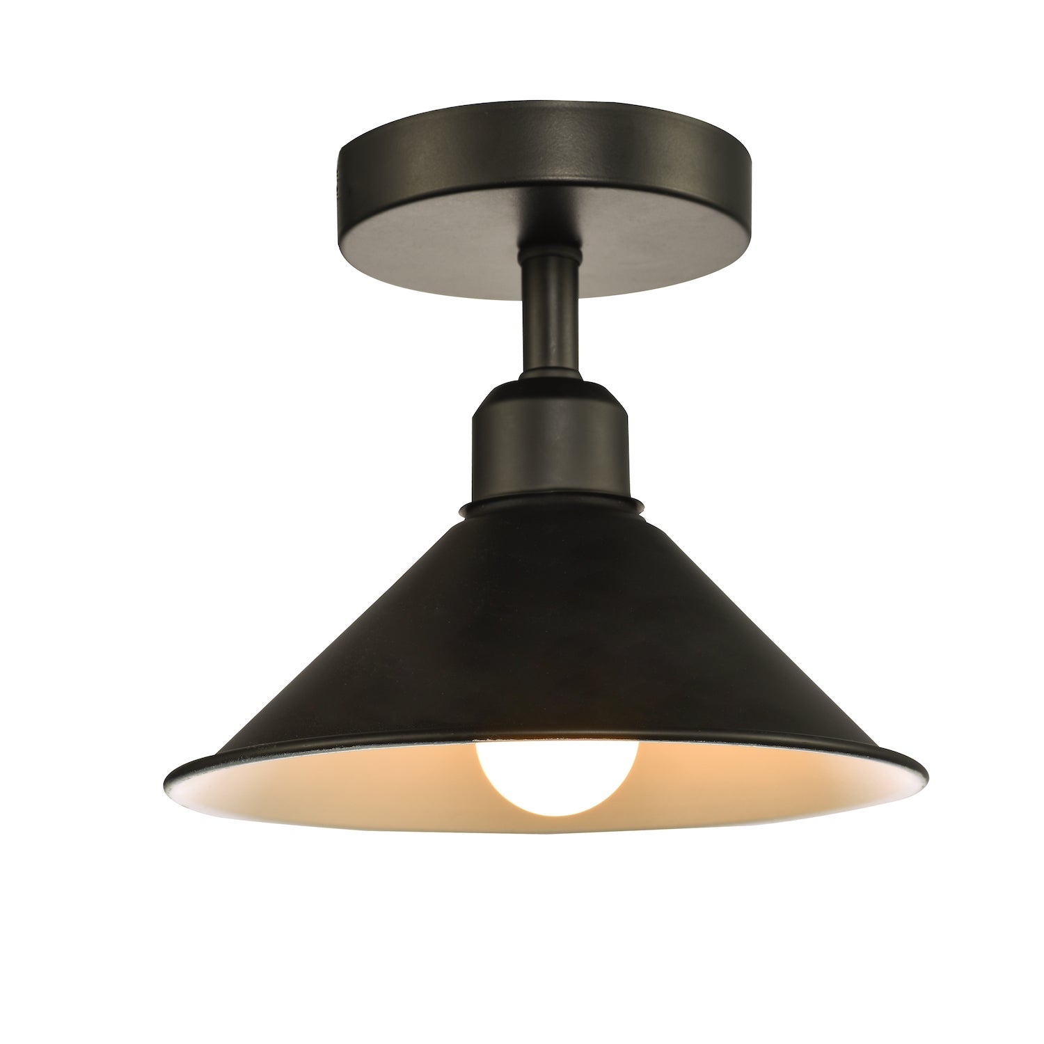 Industrial Retro Compact Light Fitting in Mat Black with Cone Shaped Round Shade Image 2