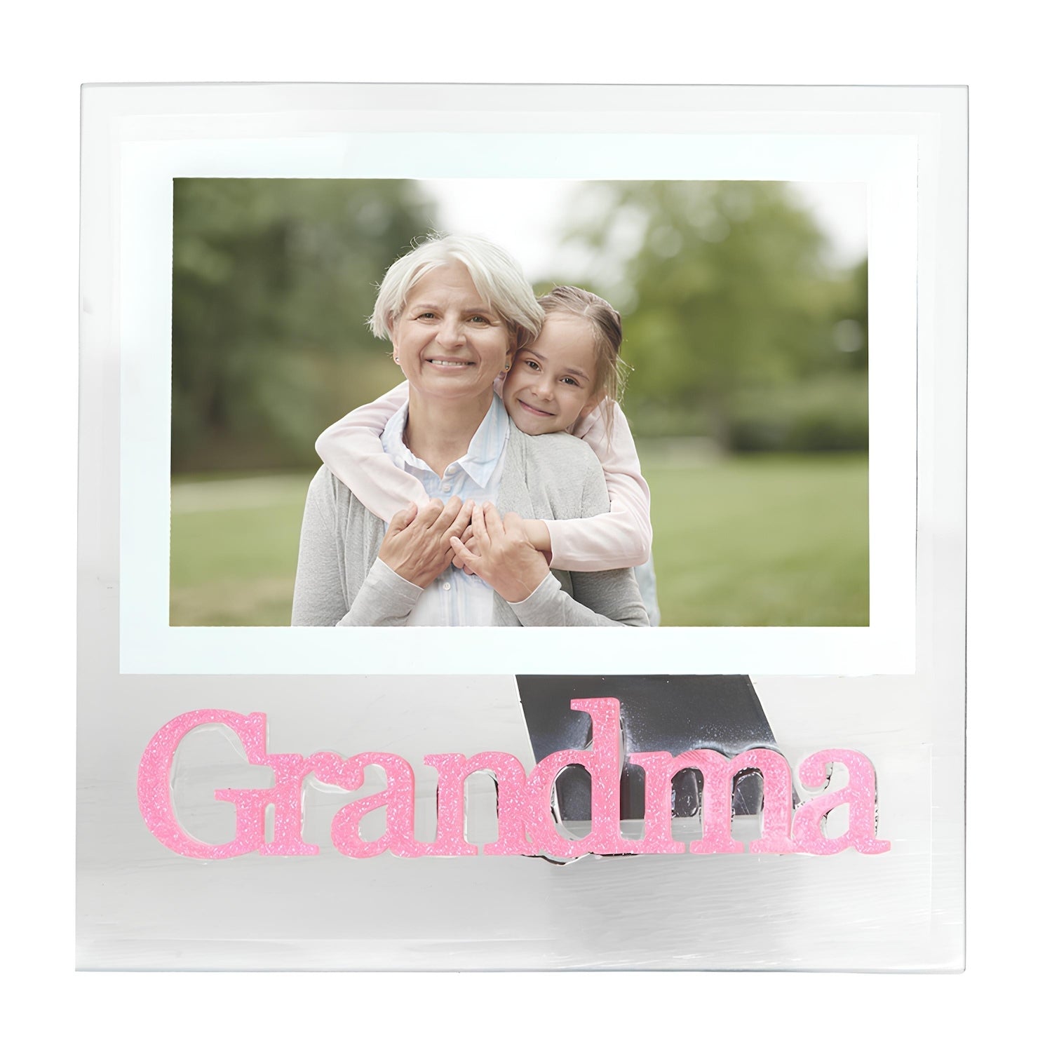 Pink Glitter Grandma Picture Frame in Transparent Glass with Bevelled Sides Image 2