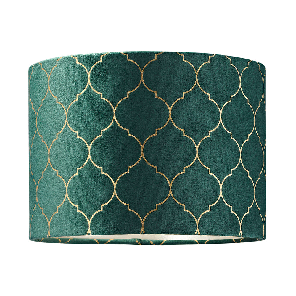 Modern Soft Brushable Forest Green Velvet 25cm Lamp Shade with Gold Foil Decor Image 1