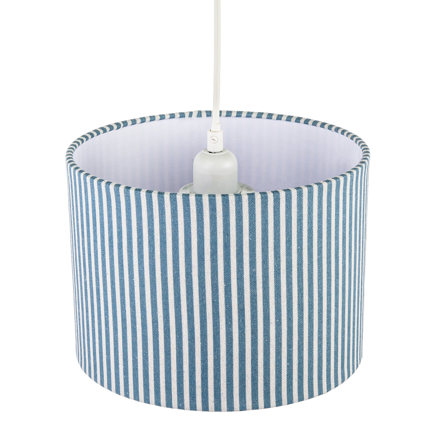 Dusty Blue Thin Striped Linen Fabric Lamp Shade with Inner Lining Image 3